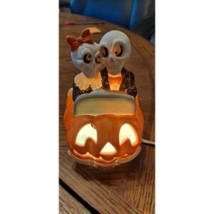 Vintage 1990 Enesco Ceramic Skeletons Pumpkin Light Up Car